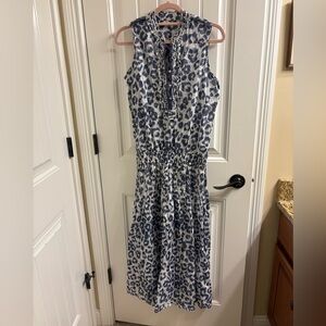 Lola Australia Blue White Leopard Print Midi Dress Drop Waist S Sleeveless Beach